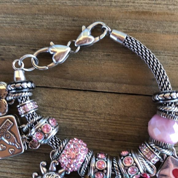 Brighton Pink & Silver Plated Slide Charm Bracelet 17 Charms! EUC - Picture 13 of 14